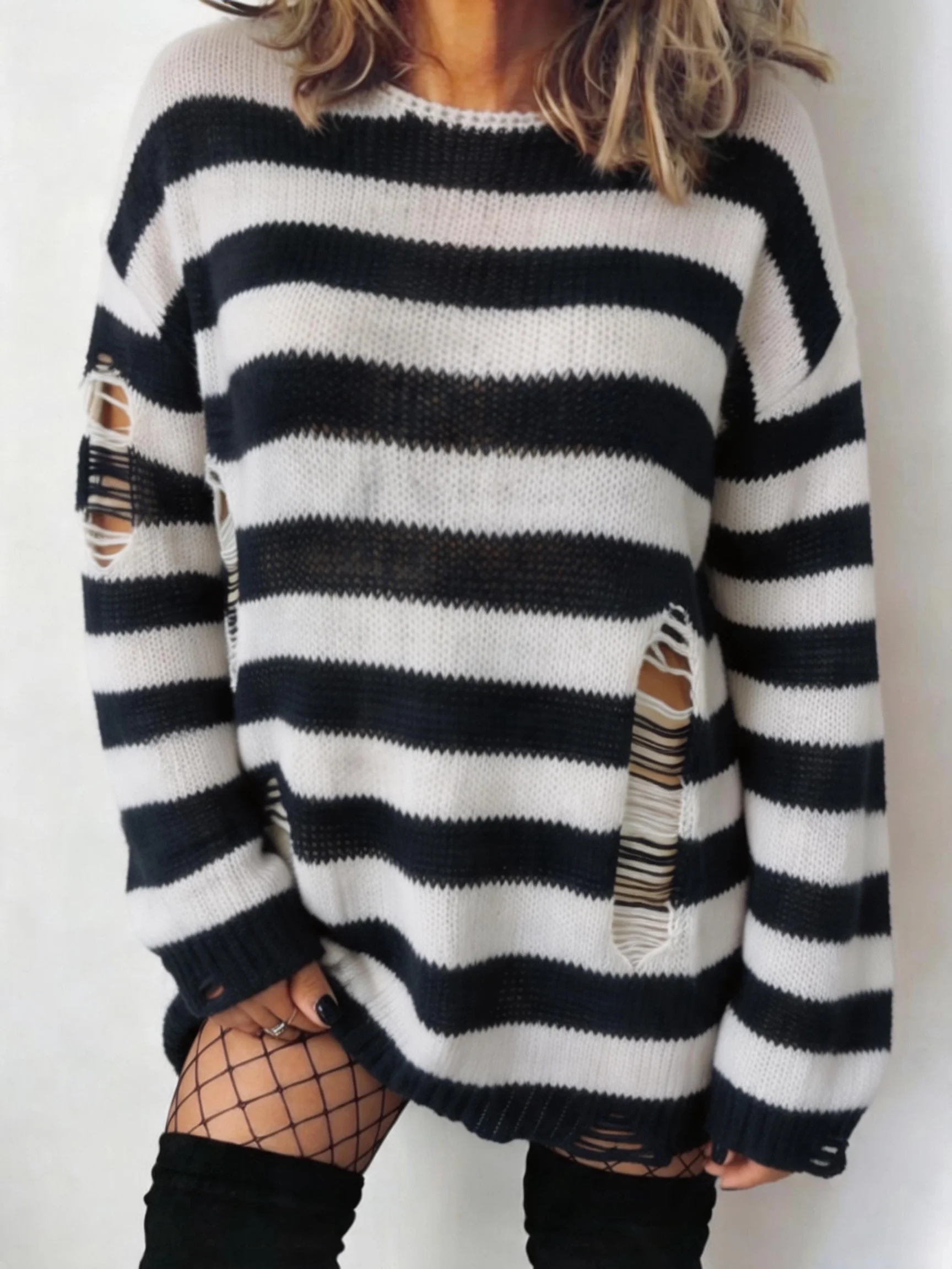 Gothic Style Women's Crew Neck Hollow Out Long Sleeve Knit Pullover, Perfect Choice for Spring and Summer Outings
Gothic Style Women's Crew Neck Hollow Out Long Sleeve Knit Pullover, Perfect Choice for Spring and Summer Outings