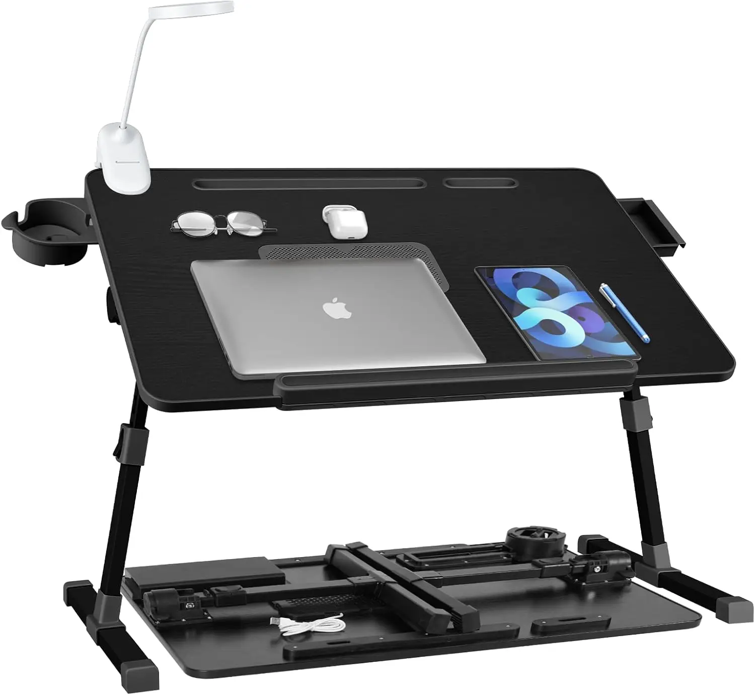 Adjustable Laptop Lap Desk with Cooling Fan, Bed Table with Cup Holder & Phone Holder, Folding Desk, 70x45cm, Black
Adjustable Laptop Lap Desk with Cooling Fan, Bed Table with Cup Holder & Phone Holder, Folding Desk, 70x45cm, Black