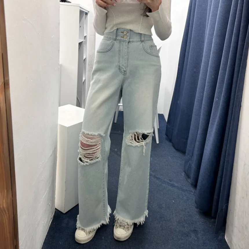 Casual High Waist Distressed Jeans Versatile Straight Leg Blue Denim Cotton High Elasticity Spring Summer Autumn Winter
Casual High Waist Distressed Jeans Versatile Straight Leg Blue Denim Cotton High Elasticity Spring Summer Autumn Winter