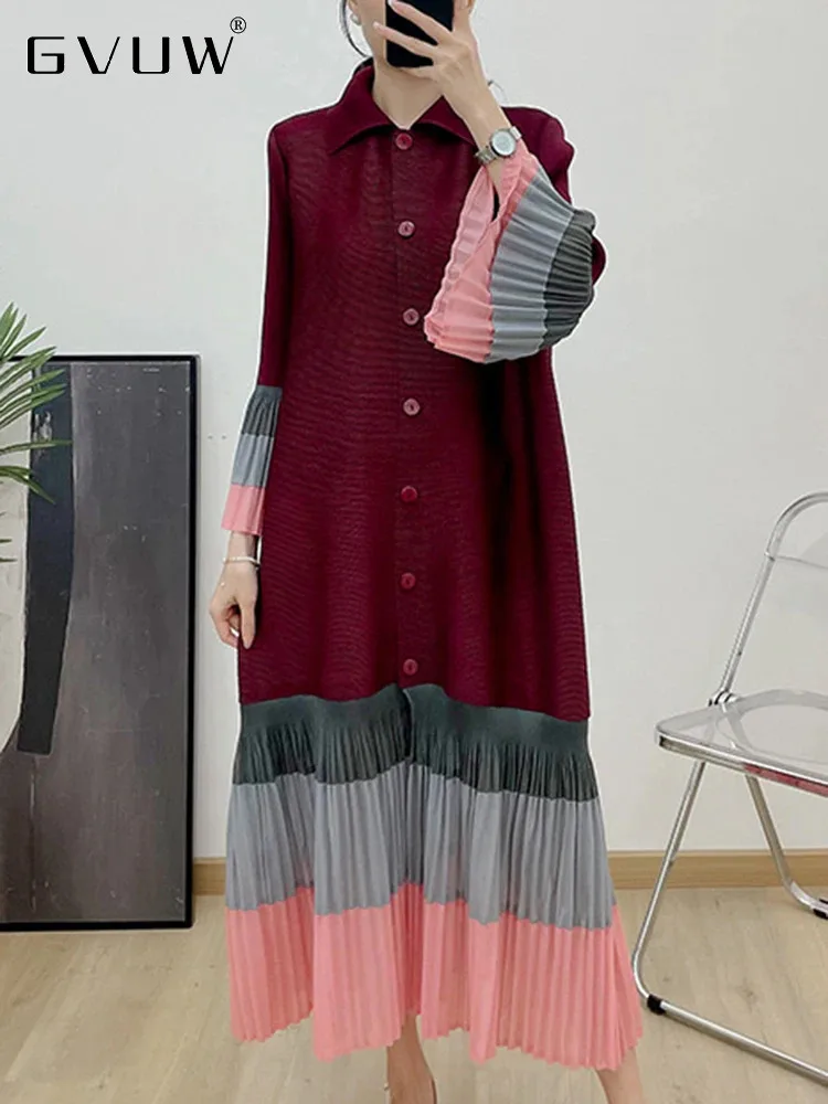 GVUW Pleated Color Block Dress Women Lapel Full Flare Sleeve A Line New 2024 Single Breasted Loose Elegant Lady Dresses 17G8174
GVUW Pleated Color Block Dress Women Lapel Full Flare Sleeve A Line New 2024 Single Breasted Loose Elegant Lady Dresses 17G8174