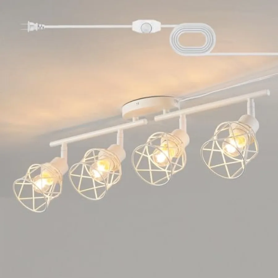 Dimmable 4 Light Plug in Ceiling LightWhite Plug in Track Lighting Kit with 16.5' Cord Flexibly Rotatable Light Head Modern Ind
Dimmable 4 Light Plug in Ceiling LightWhite Plug in Track Lighting Kit with 16.5' Cord Flexibly Rotatable Light Head Modern Ind