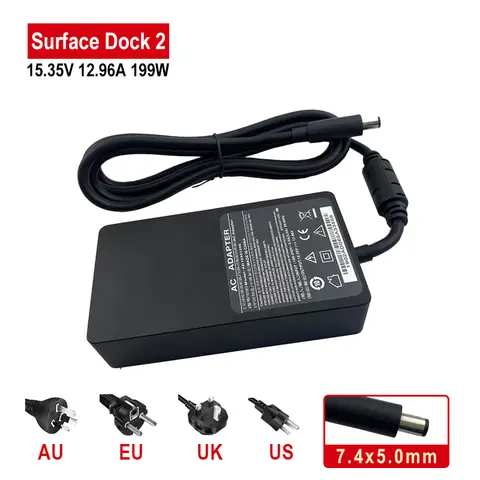 15.35V 12.96A 199W 7.4*5.0mm AC Adapter For Microsoft Surface Dock 2 1917 1931 Supply Charger