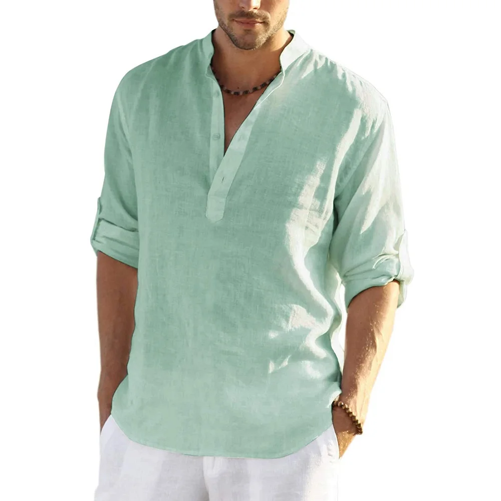 Douhoow Men's Linen and Cotton Blend Casual Shirt Loose Breathable Tops Solid Color Long Sleeve Stand Collar Button Shirts
Douhoow Men's Linen and Cotton Blend Casual Shirt Loose Breathable Tops Solid Color Long Sleeve Stand Collar Button Shirts