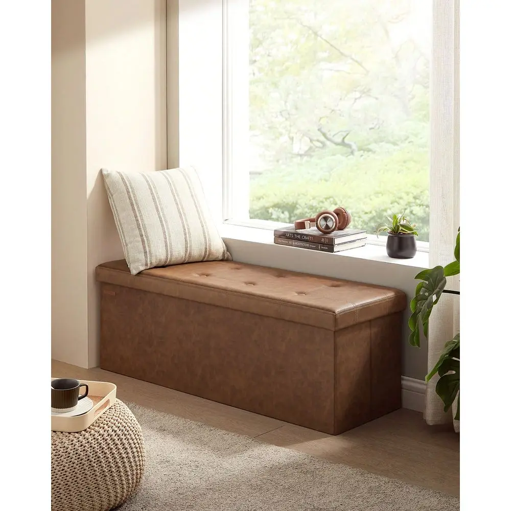 43 Inches Folding Storage Ottoman Bench Storage Chest Footrest Padded Seat Faux Leather, Holds To 660 Lb, Beige, Black, Brow
43 Inches Folding Storage Ottoman Bench Storage Chest Footrest Padded Seat Faux Leather, Holds To 660 Lb, Beige, Black, Brow