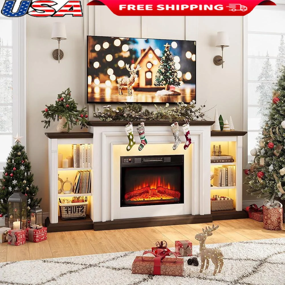 72in LED Electric Fireplace Mantel TV Stand Entertainment Center with Storage Remote Control Adjustable Shelves Safety Shut Off
72in LED Electric Fireplace Mantel TV Stand Entertainment Center with Storage Remote Control Adjustable Shelves Safety Shut Off