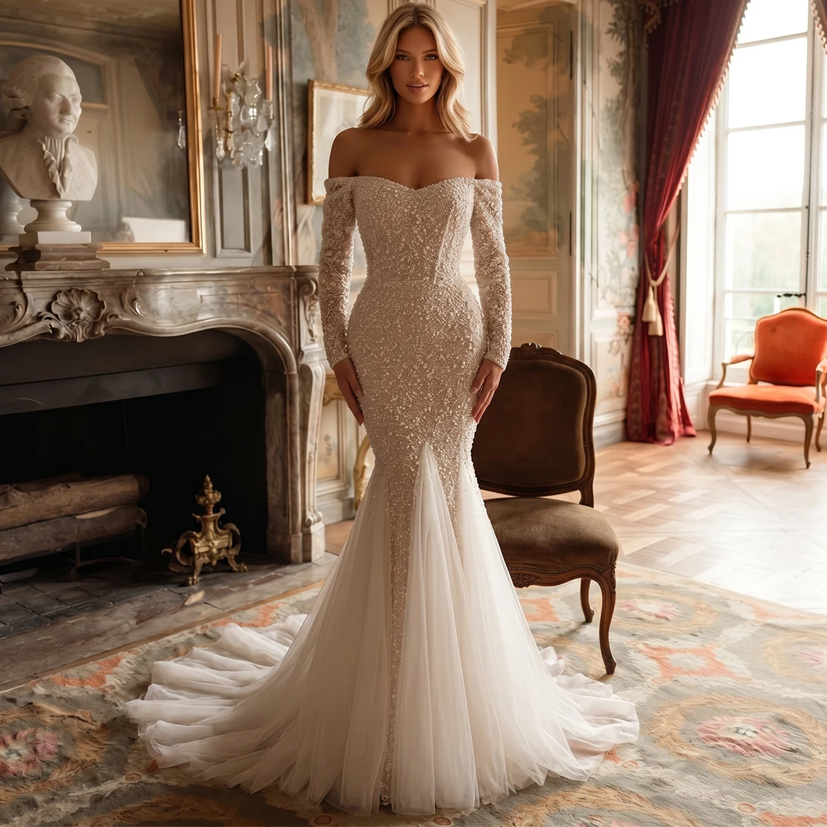 Luxury Beaded Long Sleeve Wedding Dress For Women Vestidos Novia Mermaid Tulle Bridal Party Gown With Train
Luxury Beaded Long Sleeve Wedding Dress For Women Vestidos Novia Mermaid Tulle Bridal Party Gown With Train