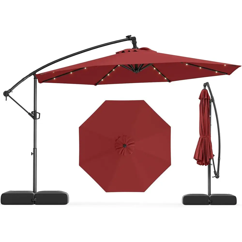 10ft Rotating Cantilever Patio Umbrella with LED Lights and Crank, Ideal for Outdoor Decks and Gardens in Wine Color
10ft Rotating Cantilever Patio Umbrella with LED Lights and Crank, Ideal for Outdoor Decks and Gardens in Wine Color