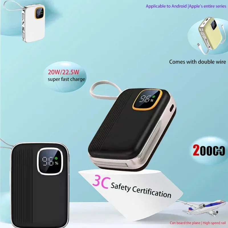 20000mah portable dual-wire power bank 20W/22.5W compatible mobile power supply suitable for iPhone Huawei Samsung devices
20000mah portable dual-wire power bank 20W/22.5W compatible mobile power supply suitable for iPhone Huawei Samsung devices