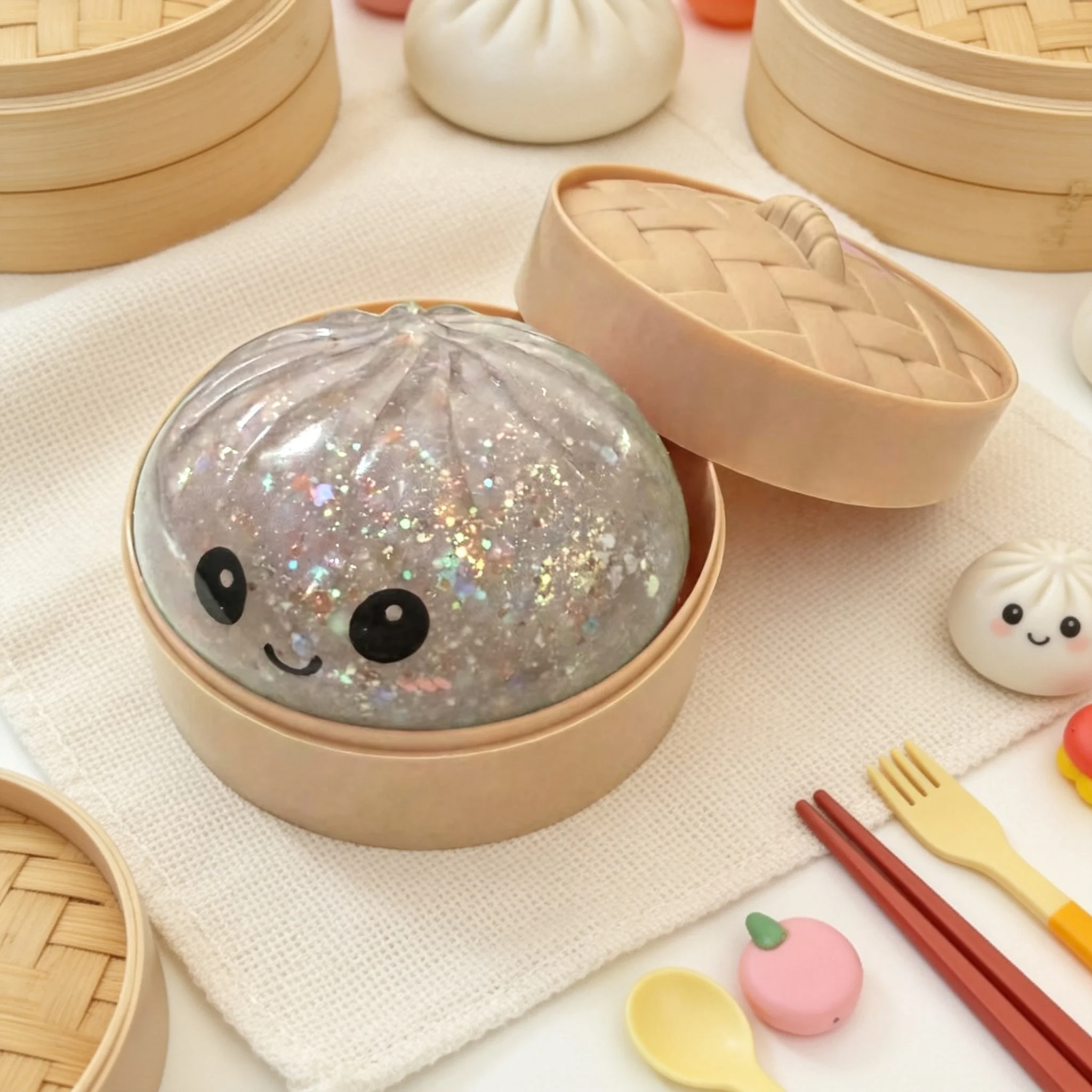 Colorful glitter bun shaped toy cartoon smiley face soft rubber decompression toy desktop prank decompression small object
Colorful glitter bun shaped toy cartoon smiley face soft rubber decompression toy desktop prank decompression small object