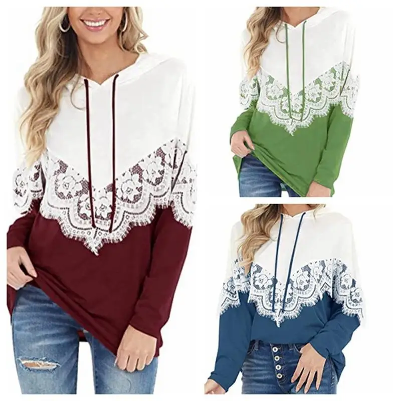Women's Long Sved Lace Color Block Hooded Sweatshirt Comfortable Elastic Waist Design Color Commute Style Garment
Women's Long Sved Lace Color Block Hooded Sweatshirt Comfortable Elastic Waist Design Color Commute Style Garment
