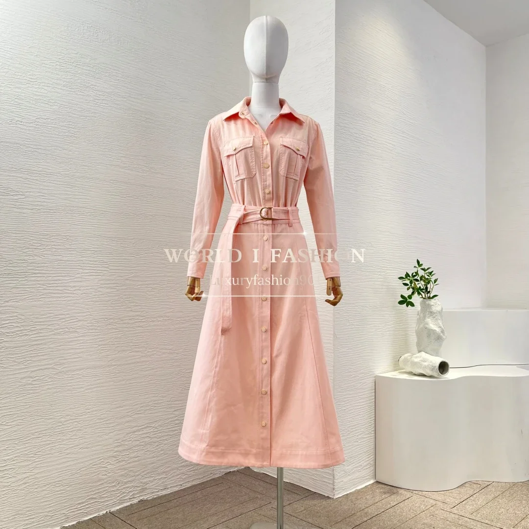 2025 Высококачественная розовая джинсовая блузка с длинными рукавами, топы и юбка-миди на талии 
2025 Высококачественная розовая джинсовая блузка с длинными рукавами, топы и юбка-миди на талии