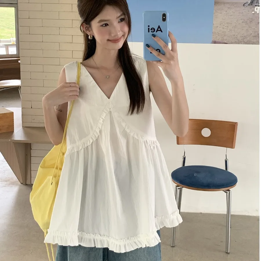 Женский летний новый корейский вариант, винтажный милый плиссированный кружевной топ с v-образным вырезом, свободный утягивающий топ на бретелях, жилет на бретелях
Женский летний новый корейский вариант, винтажный милый плиссированный кружевной топ с v-образным вырезом, свободный утягивающий топ на бретелях, жилет на бретелях