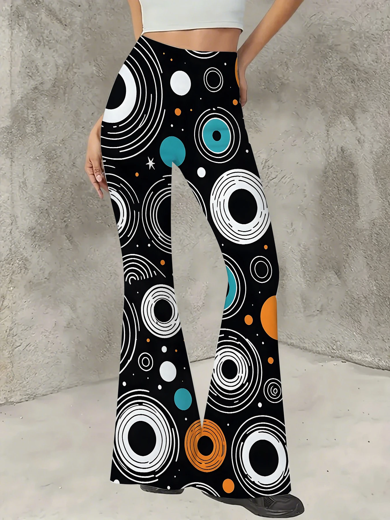 Retro Printed Flare Pants Women High Waist Polyester Knit Bell Bottom Trousers
Retro Printed Flare Pants Women High Waist Polyester Knit Bell Bottom Trousers