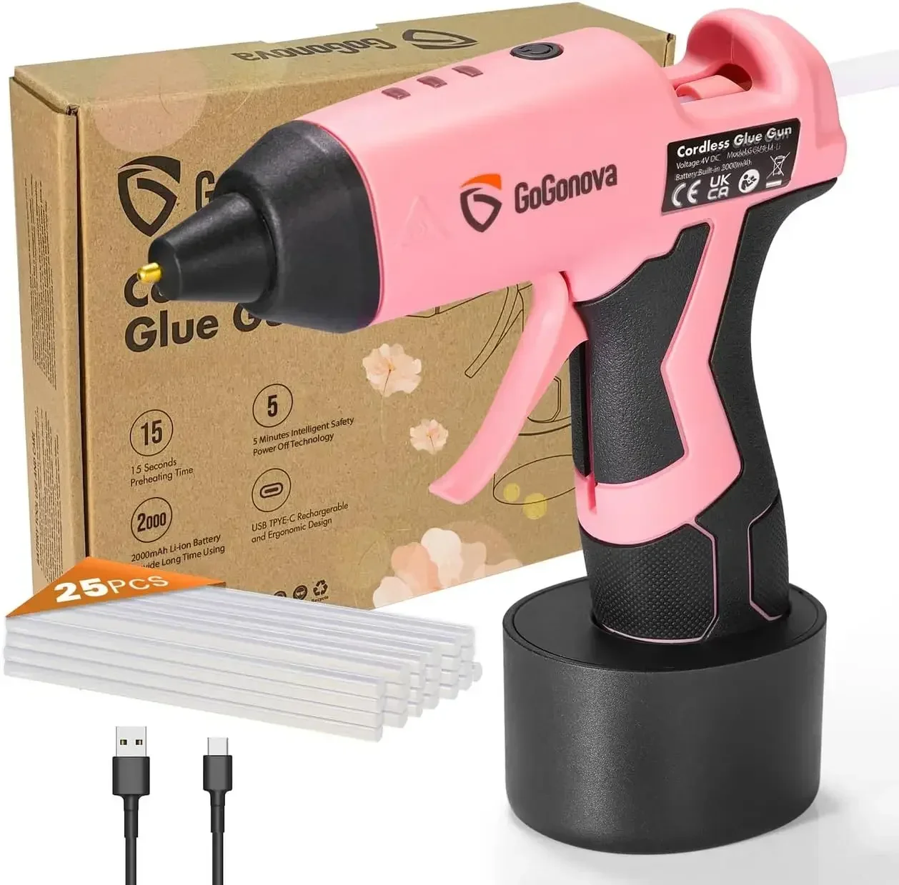 Cordless Glue Gun, 15s Fast Preheating 2Ah Cordless Hot Glue Gun with 25 Pcs Premium Mini Glue Gun Sticks, USB-C Battery
Cordless Glue Gun, 15s Fast Preheating 2Ah Cordless Hot Glue Gun with 25 Pcs Premium Mini Glue Gun Sticks, USB-C Battery