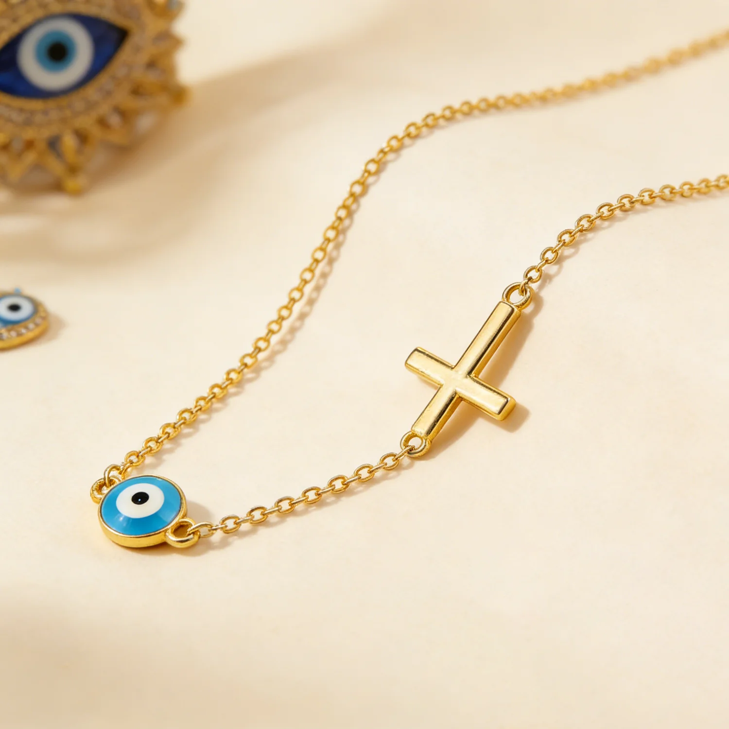 Trendy Two-Layer Evil Eye Cross Necklace,Golden Tone Adjustable Chain with Blue Oil Drop Bead,Layered Dainty Jewelry Gift for
Trendy Two-Layer Evil Eye Cross Necklace,Golden Tone Adjustable Chain with Blue Oil Drop Bead,Layered Dainty Jewelry Gift for