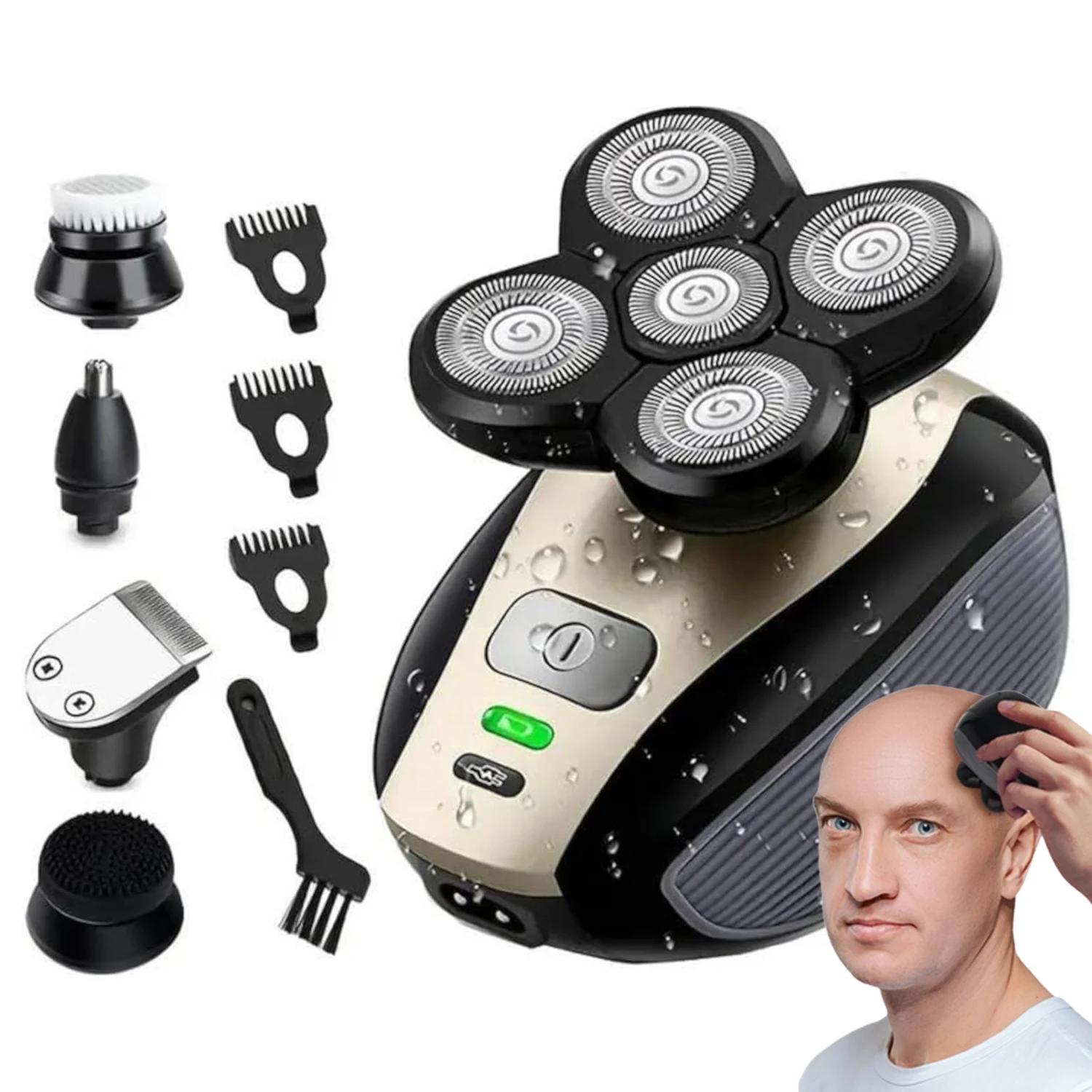 Men's 5-in-1 Bald Head Shaver Electric Shaving Kit Wet-dry Head Razor Rechargeable Rotating Cordless Trimmer Set
Men's 5-in-1 Bald Head Shaver Electric Shaving Kit Wet-dry Head Razor Rechargeable Rotating Cordless Trimmer Set