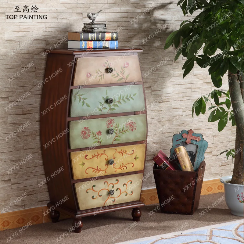 Retro hand-painted solid wood chest of drawers, bedroom side cabinet decoration pastoral painting
Retro hand-painted solid wood chest of drawers, bedroom side cabinet decoration pastoral painting