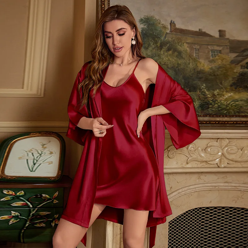 Summer new ice silk pajamas women's summer nightgown sling two-piece sexy home clothes
Summer new ice silk pajamas women's summer nightgown sling two-piece sexy home clothes