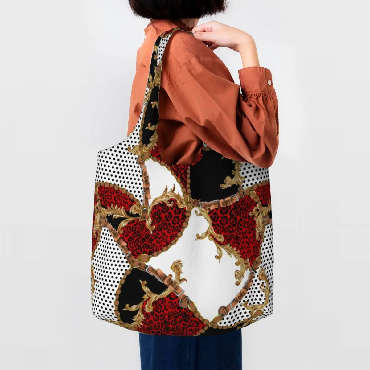 Custom Funny Leopard Skin And Belt-Chains Pattern Shopping Tote Bags Reusable Canvas Grocery Shopper Shoulder Bag
Custom Funny Leopard Skin And Belt-Chains Pattern Shopping Tote Bags Reusable Canvas Grocery Shopper Shoulder Bag