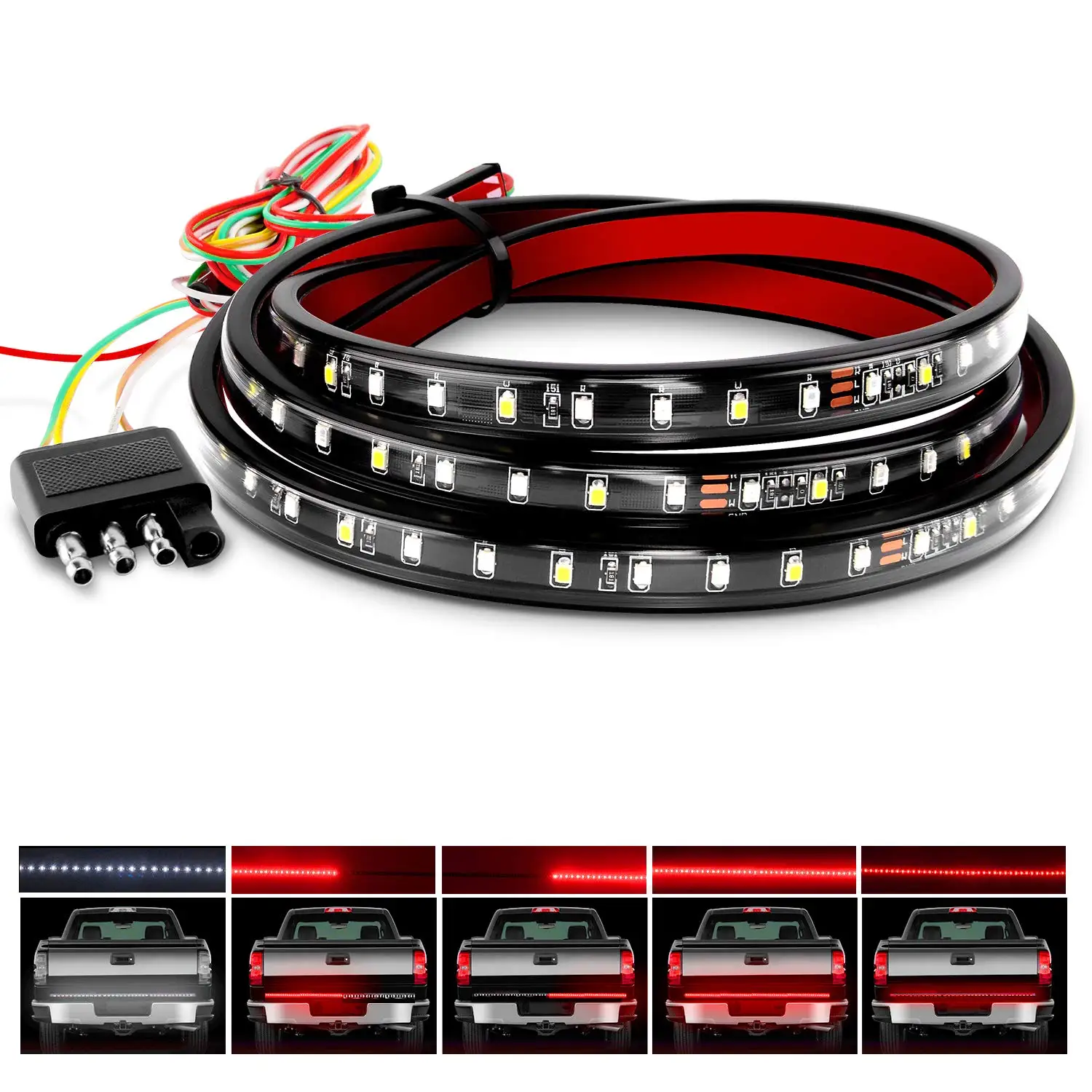 60" Truck Tailgate Light Bar 108 LED Single Row Light Strip with Red Running Brake Turn Signal White Reverse Light for Vehicles
60" Truck Tailgate Light Bar 108 LED Single Row Light Strip with Red Running Brake Turn Signal White Reverse Light for Vehicles