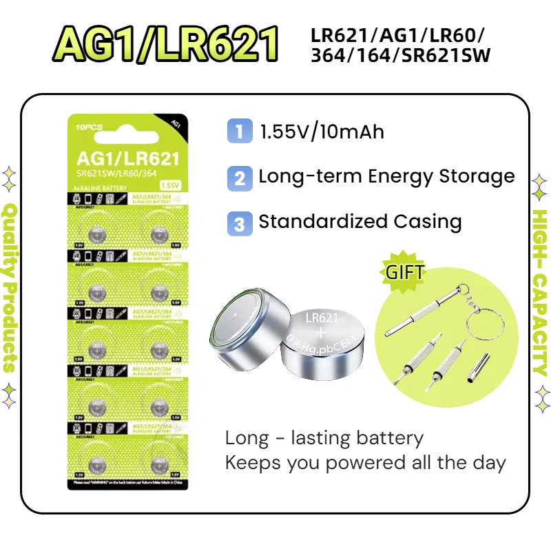 1-100PCS 1.55V AG1 LR621 364 V364 164 531 SR621 SR60 CX6 Alkaline Coin Cell Button Battery For Watch Toy Calculator Clock Remote
1-100PCS 1.55V AG1 LR621 364 V364 164 531 SR621 SR60 CX6 Alkaline Coin Cell Button Battery For Watch Toy Calculator Clock Remote
