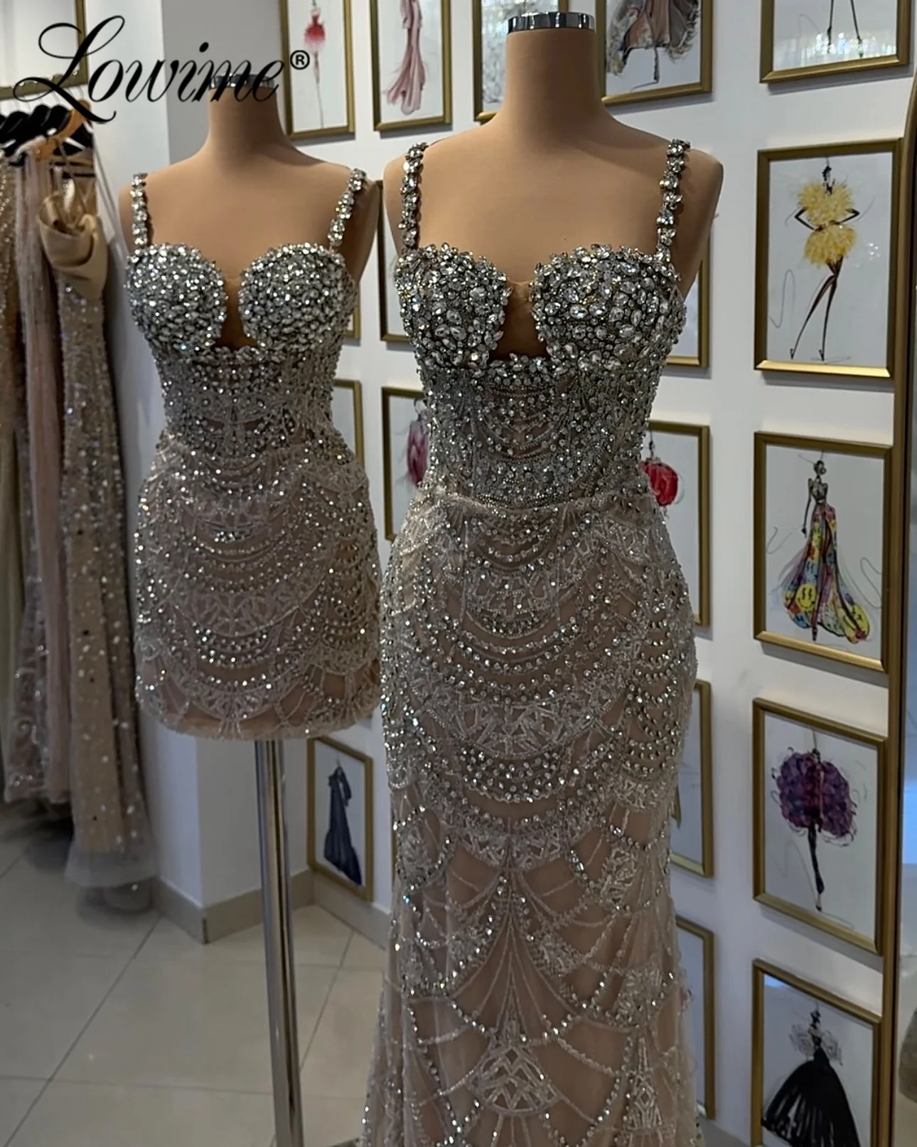 Two Design 2025 Sparkly Crystal Champagne Evening Dress Spaghetti Straps Short Cocktail Dresses Long Party Prom Gowns Customized
Two Design 2025 Sparkly Crystal Champagne Evening Dress Spaghetti Straps Short Cocktail Dresses Long Party Prom Gowns Customized