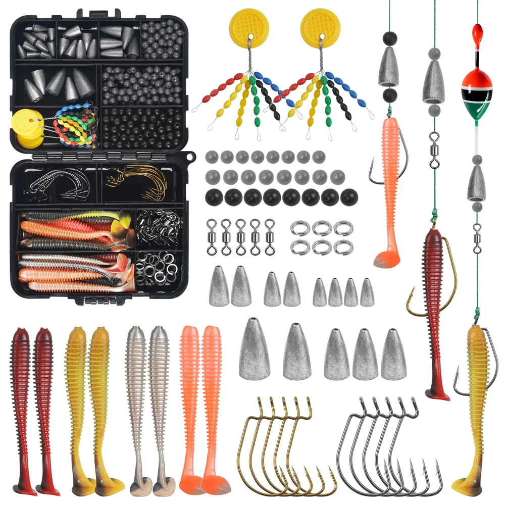 370Pcs/Box Bass Fishing Tackle Kit Lead Sinker Weight Fishing Bead Worm Bait Hooks Swivels Split Ring for Carolina Rig Texas Rig
370Pcs/Box Bass Fishing Tackle Kit Lead Sinker Weight Fishing Bead Worm Bait Hooks Swivels Split Ring for Carolina Rig Texas Rig