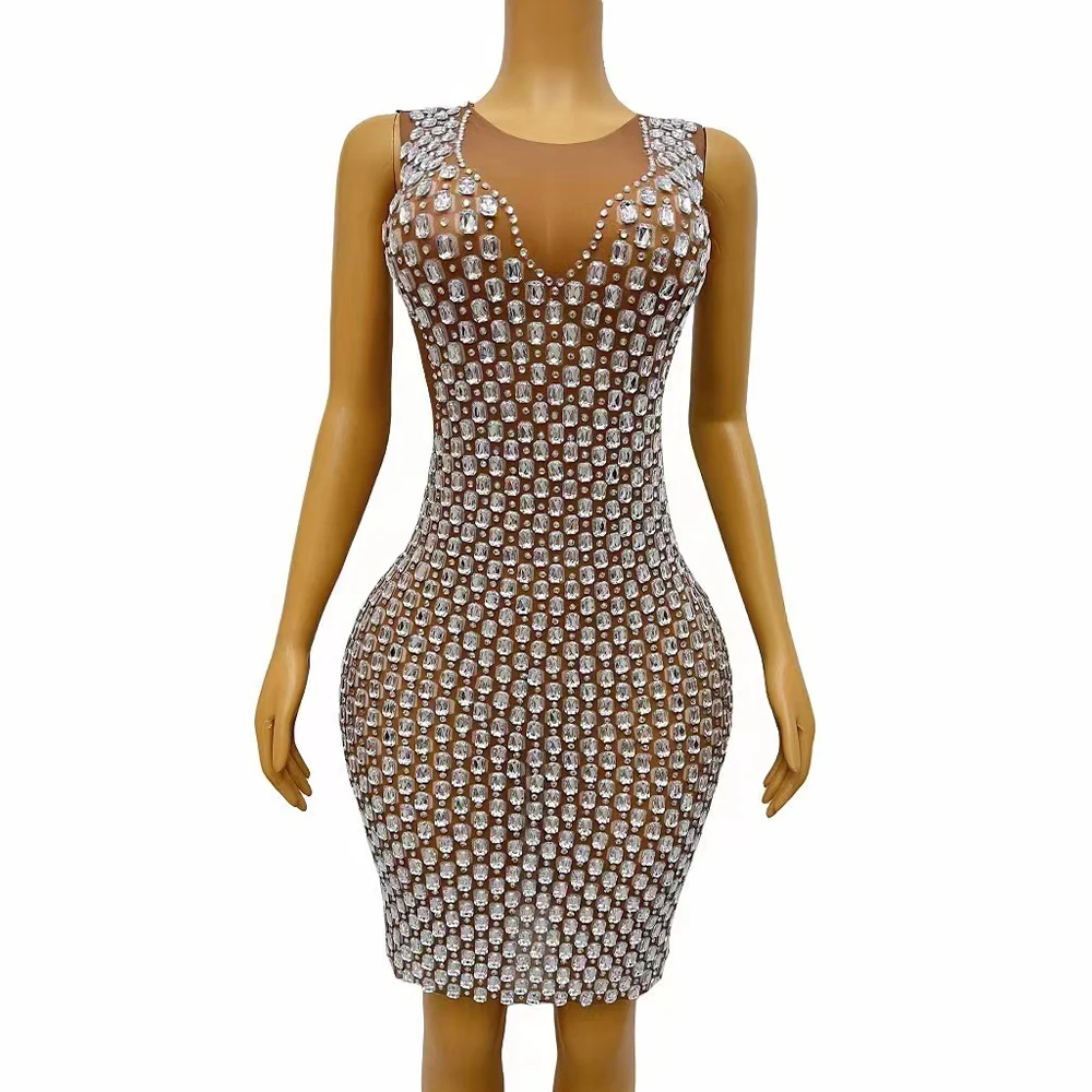 Sexy Stage Silver Big Rhinestones Transparent Sleeveless Dress Singer Stretch Costume Outfit Evening Prom Party Host Collections
Sexy Stage Silver Big Rhinestones Transparent Sleeveless Dress Singer Stretch Costume Outfit Evening Prom Party Host Collections