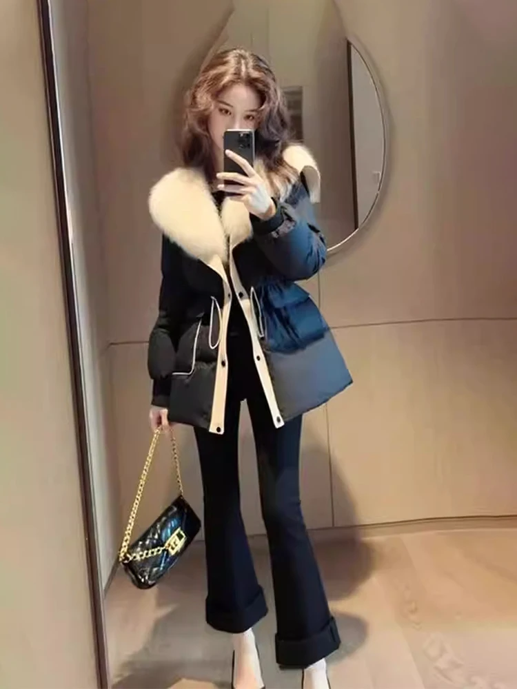 Korean Style Thickened down Jacket Beautiful Large Fur Collar Waist-Cinched Winter Warm Outerwear Fashionable Elegant Black
Korean Style Thickened down Jacket Beautiful Large Fur Collar Waist-Cinched Winter Warm Outerwear Fashionable Elegant Black