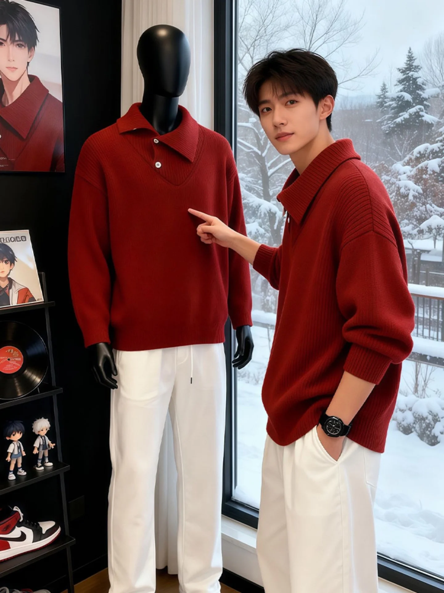 Red Knitted Collar Sweater Men's Winter Thiened Lazy High-End Sle Pure Color Soft Polyester Fiber Warmth Emitting
Red Knitted Collar Sweater Men's Winter Thiened Lazy High-End Sle Pure Color Soft Polyester Fiber Warmth Emitting