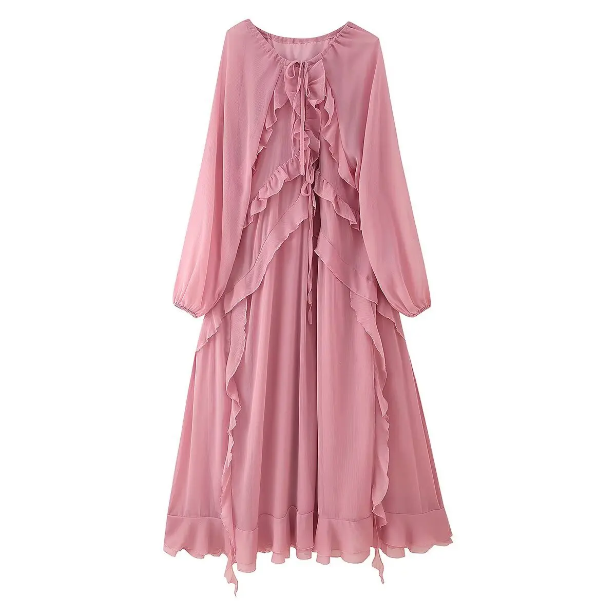 Elegant Solid Multiple Flounces Lace Up Dresses Chic Loose V Neck Full Sleeve Robes New Lady Summer Commute Vacation Gown Dress
Elegant Solid Multiple Flounces Lace Up Dresses Chic Loose V Neck Full Sleeve Robes New Lady Summer Commute Vacation Gown Dress