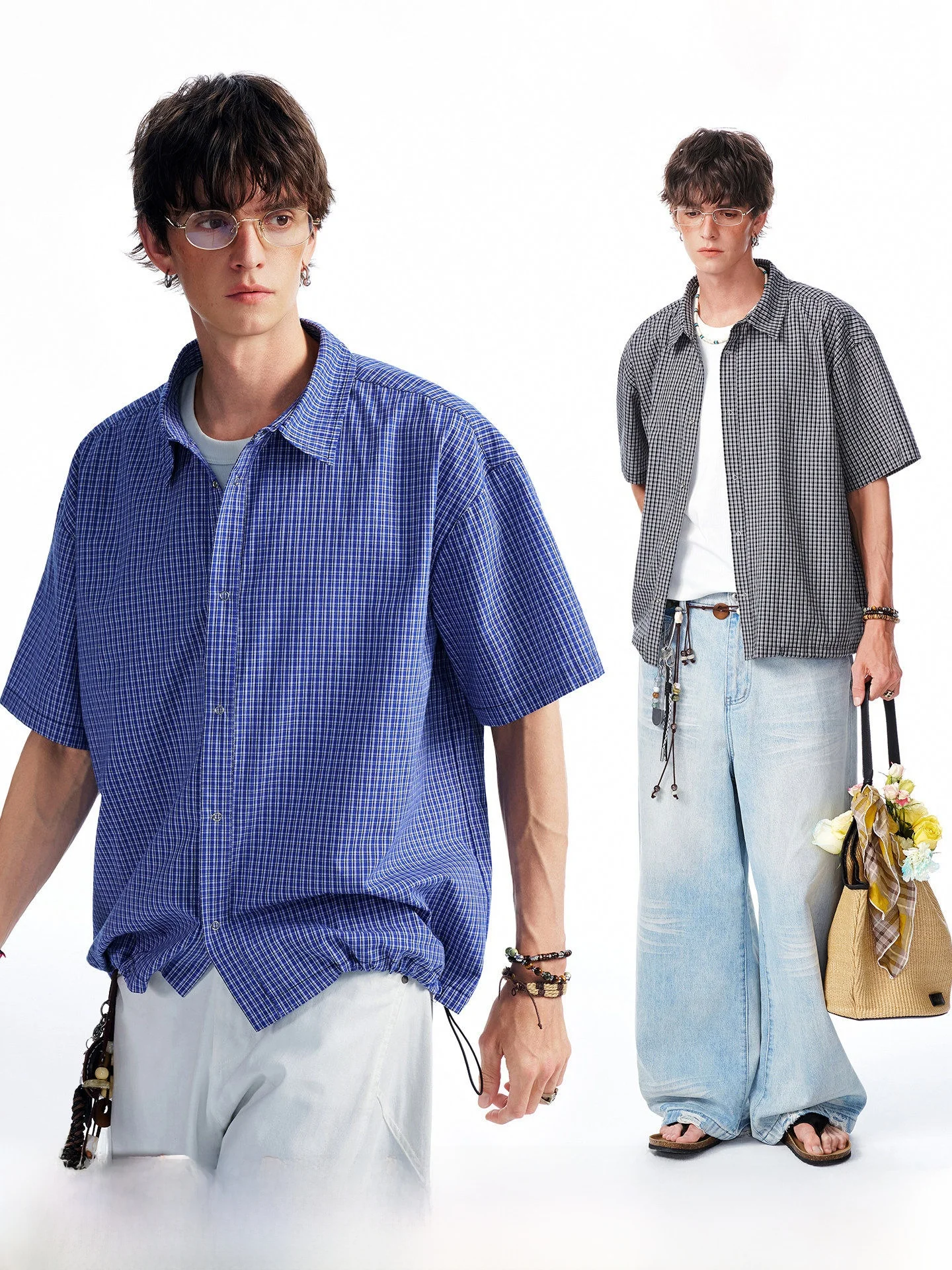 Royal Blue Plaid Drawstring Short Sleeve Casual Shirt for Men Summer Breathable Cotton Checkered Top Youth Fashion
Royal Blue Plaid Drawstring Short Sleeve Casual Shirt for Men Summer Breathable Cotton Checkered Top Youth Fashion