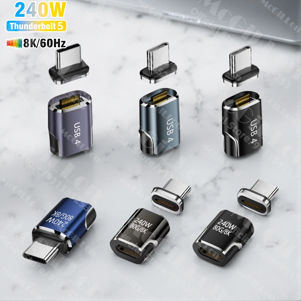 USB4 80Gbps Magnetic Adapter USB C To Type C 240W Fast Charging Magnet Converter Cable 8K@60Hz Thunderbolt 5 USB Type C Adapter
USB4 80Gbps Magnetic Adapter USB C To Type C 240W Fast Charging Magnet Converter Cable 8K@60Hz Thunderbolt 5 USB Type C Adapter