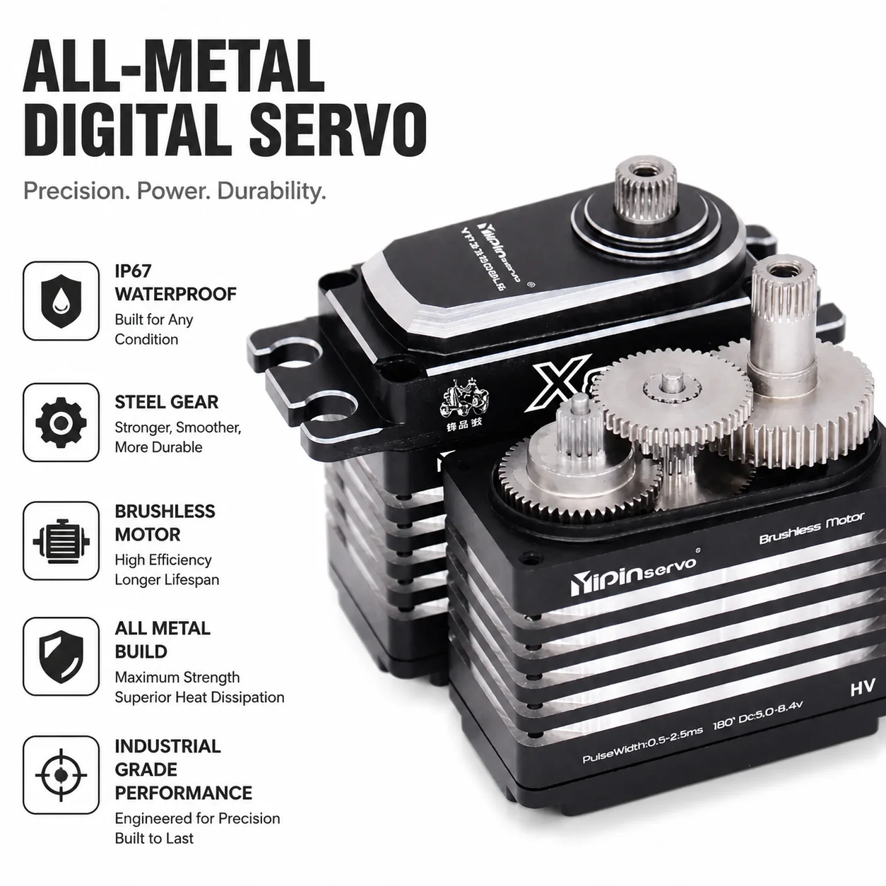 70KG Digital Servo All Metal IP67 Waterproof Brushless Motor Steel Gear RC Model Car Industrial Grade 180 Degrees
70KG Digital Servo All Metal IP67 Waterproof Brushless Motor Steel Gear RC Model Car Industrial Grade 180 Degrees