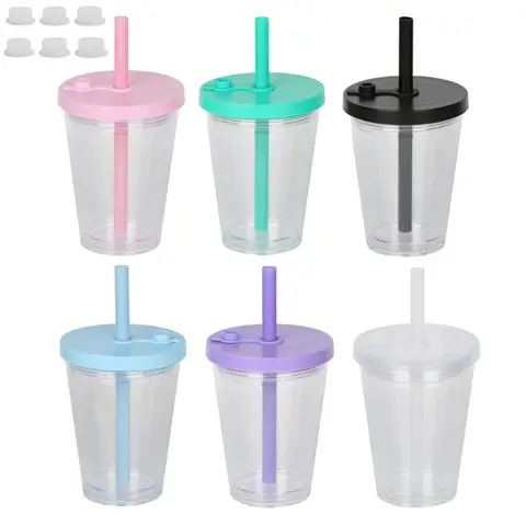 10pcs-50pcs 360ml 12oz Snow Globe Tumbler Double Wall Predrilled Hole Acrylic Plastic Kids Cups Water Bottle Cold Beverage Mug
