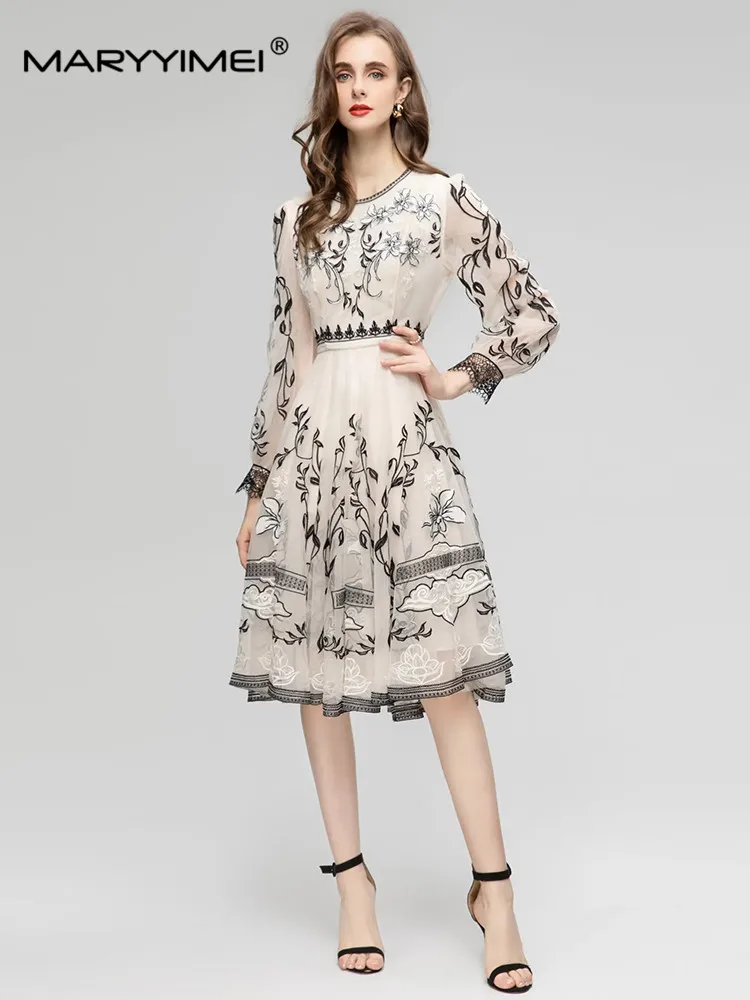 MARYYIMEI Lantern Sleeve Fashion Women's Mesh dress Spring Autumn Floral Embroidery Waist Up Holiday Knee Length Dresses
MARYYIMEI Lantern Sleeve Fashion Women's Mesh dress Spring Autumn Floral Embroidery Waist Up Holiday Knee Length Dresses