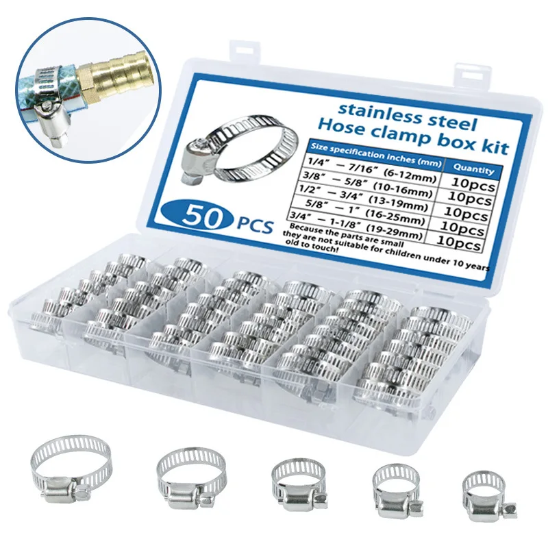 Adjustable stainless steel hose clamp combination set for tubing, machinery, garden, and automotive hoses
Adjustable stainless steel hose clamp combination set for tubing, machinery, garden, and automotive hoses