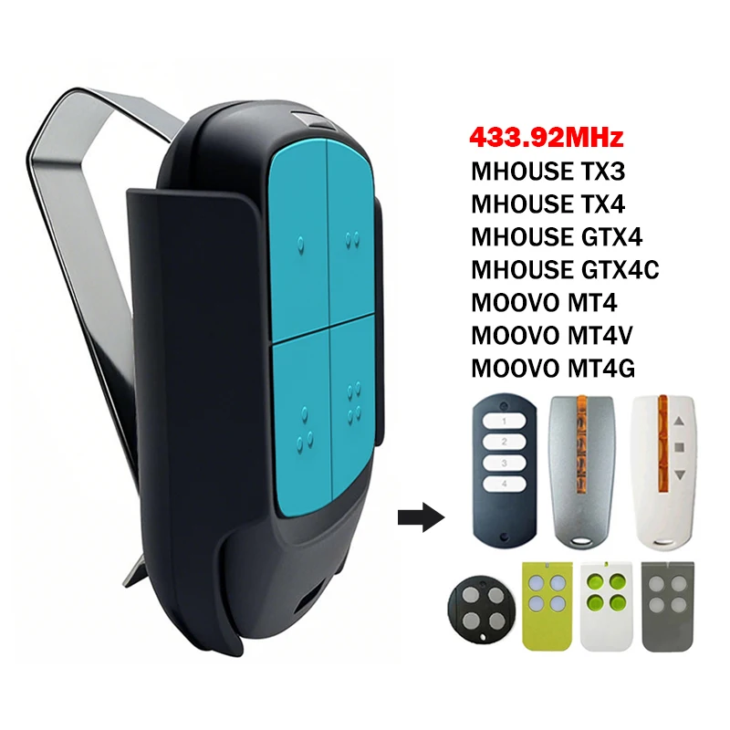 MHOUSE / MOOVO пульт дистанционного управления гаражными воротами для MHOUSE GTX4 TX3 TX4 GTX4C / MOOVO MT4 MT4V MT4G 433,92 МГц передатчик с динамическим кодом
MHOUSE / MOOVO пульт дистанционного управления гаражными воротами для MHOUSE GTX4 TX3 TX4 GTX4C / MOOVO MT4 MT4V MT4G 433,92 МГц передатчик с динамическим кодом
