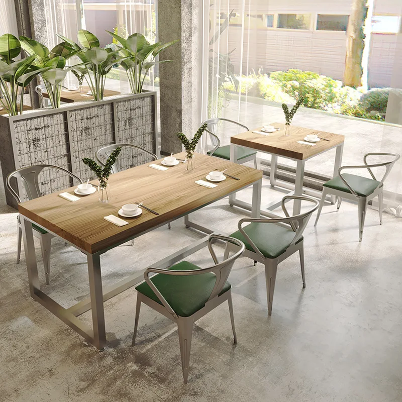 Solid wood dining table double complete set cafe bar dining table and chair combination commercial rectangular dining table
Solid wood dining table double complete set cafe bar dining table and chair combination commercial rectangular dining table