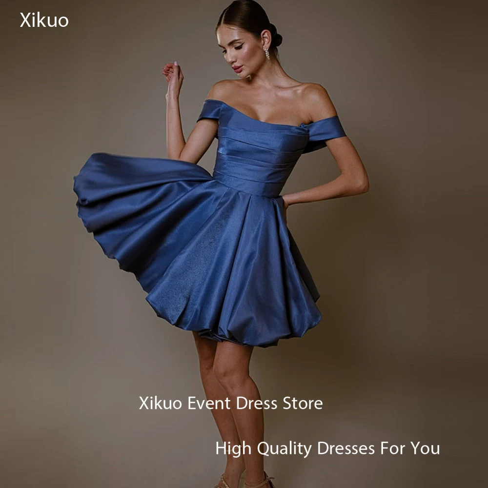 Xikuo Blue Satin Off The Shoulder Party Gowns Bow A-line Above Knee Prom Dresses Cocktail Modern Celebrity Dresses Customized
Xikuo Blue Satin Off The Shoulder Party Gowns Bow A-line Above Knee Prom Dresses Cocktail Modern Celebrity Dresses Customized