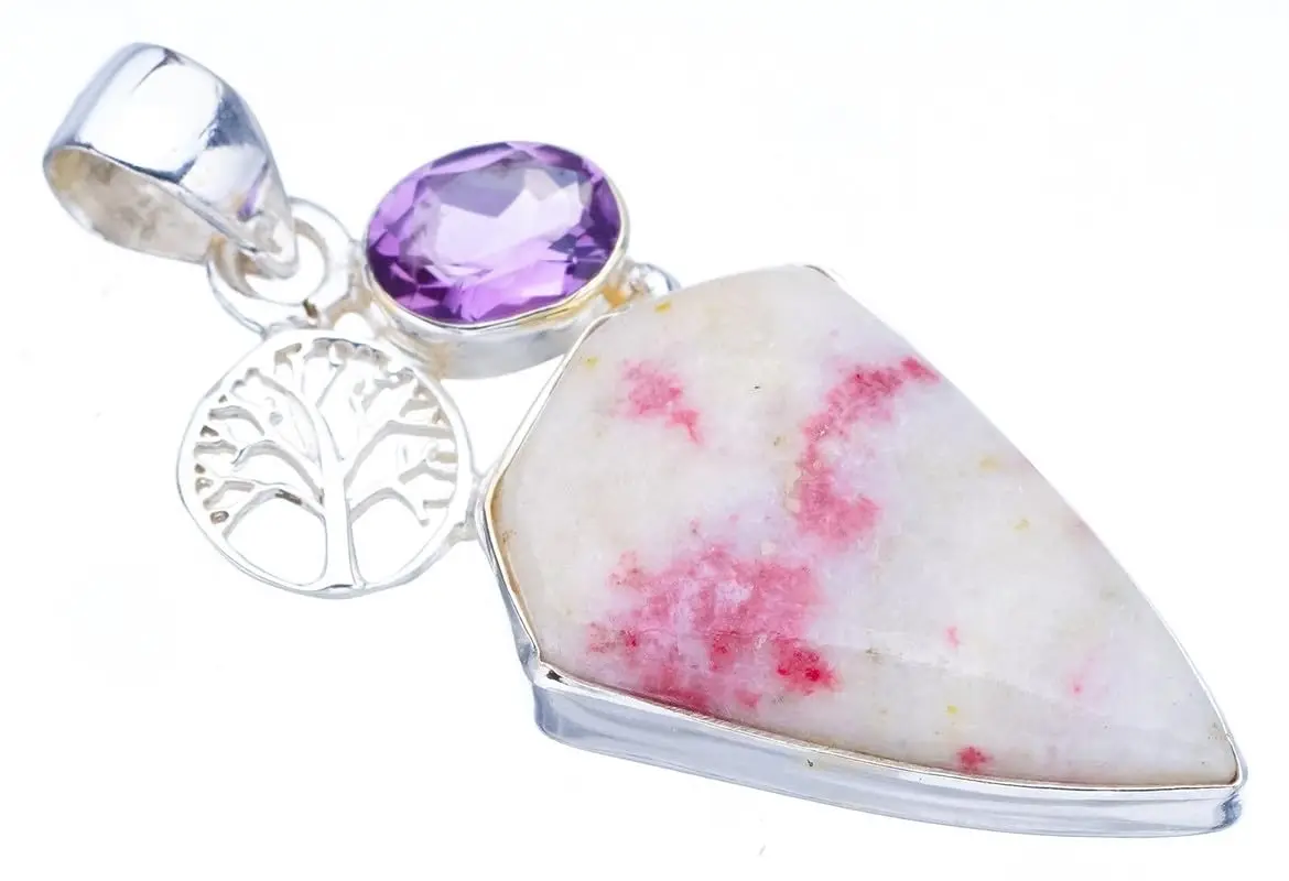 Хеси ® Подвеска из стерлингового серебра 925 пробы ручной работы с натуральным родонитом и аметистом, 1,75 дюйма, F3792 
Хеси ® Подвеска из стерлингового серебра 925 пробы ручной работы с натуральным родонитом и аметистом, 1,75 дюйма, F3792