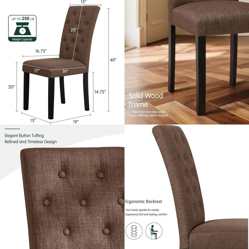 Set of 8 Brown Button-Tufted Fabric Upholstered Dining Chairs with Solid Wood Legs, Suitable for Home, Restaurant, or Hotel Use
Set of 8 Brown Button-Tufted Fabric Upholstered Dining Chairs with Solid Wood Legs, Suitable for Home, Restaurant, or Hotel Use