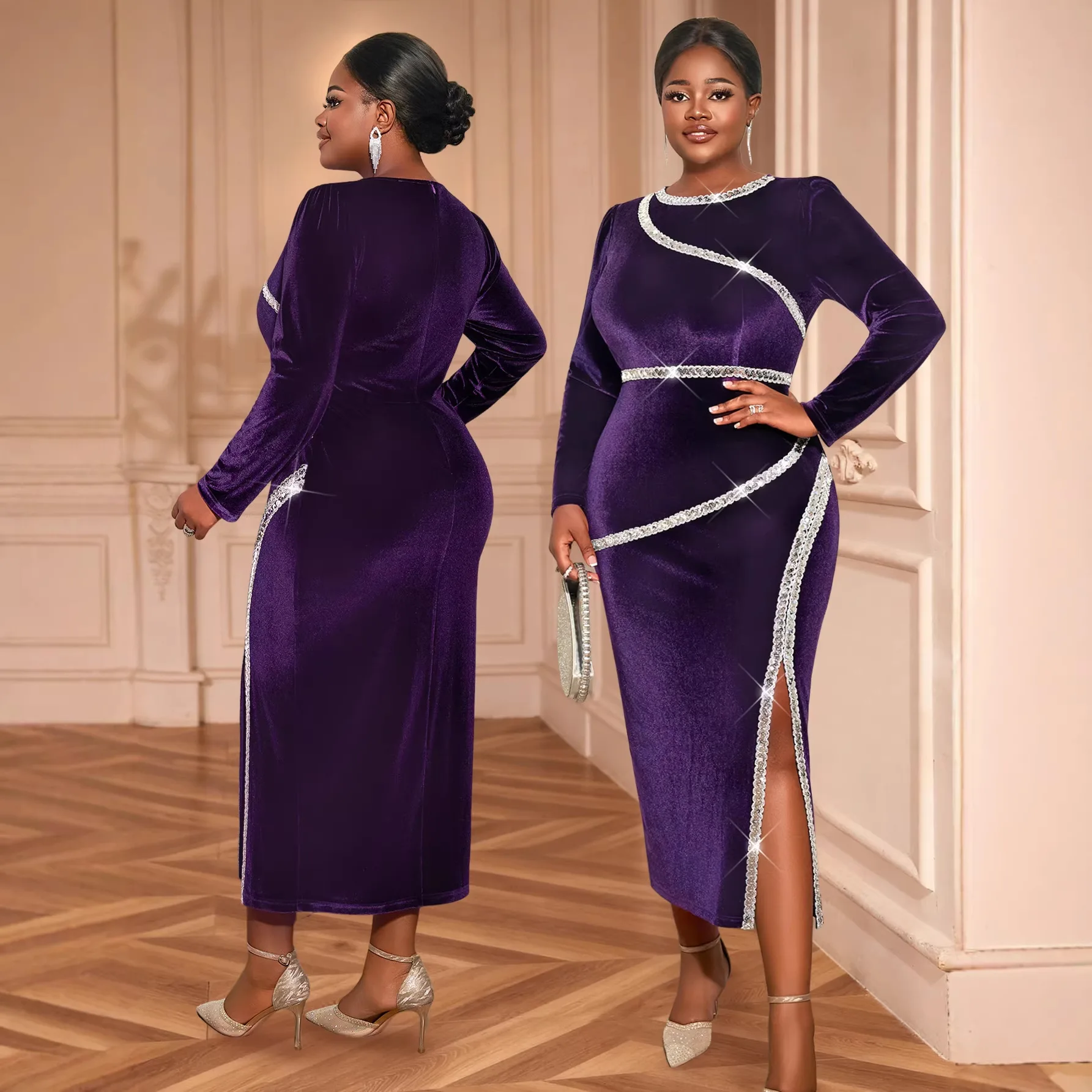 Africa Clothing Women Velvet Maxi Dress Winter Bodycon O Neck Long Sleeve Asymmetrical Sequins Side Slit Party Evening Dresses
Africa Clothing Women Velvet Maxi Dress Winter Bodycon O Neck Long Sleeve Asymmetrical Sequins Side Slit Party Evening Dresses