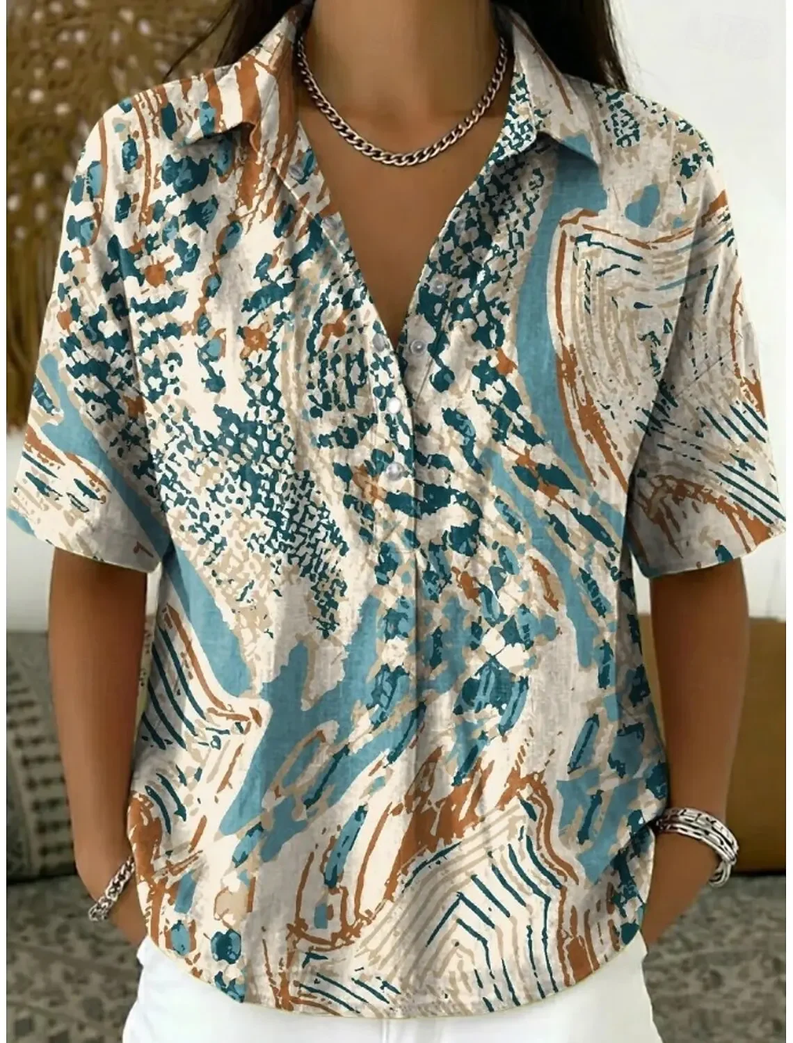 Women's Solid Color Elegant Bohemia Vacation Short Sleeve Shirt Collar Long Tops Summer Casual Blouses
Women's Solid Color Elegant Bohemia Vacation Short Sleeve Shirt Collar Long Tops Summer Casual Blouses