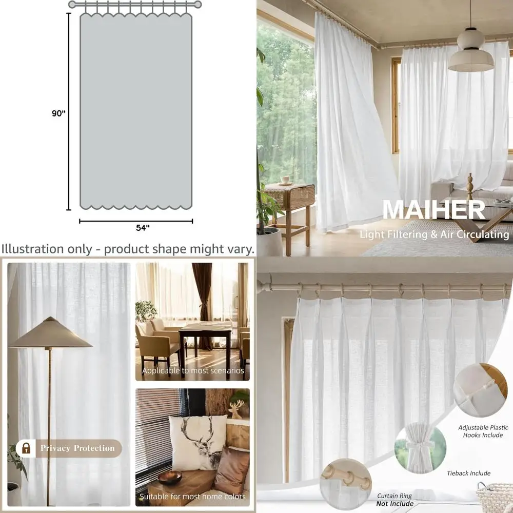 Light Filtering Semi-Sheer Faux Linen Pleated Curtains with Hooks, 54 Wide x 90 Long for Sliding Door
Light Filtering Semi-Sheer Faux Linen Pleated Curtains with Hooks, 54 Wide x 90 Long for Sliding Door