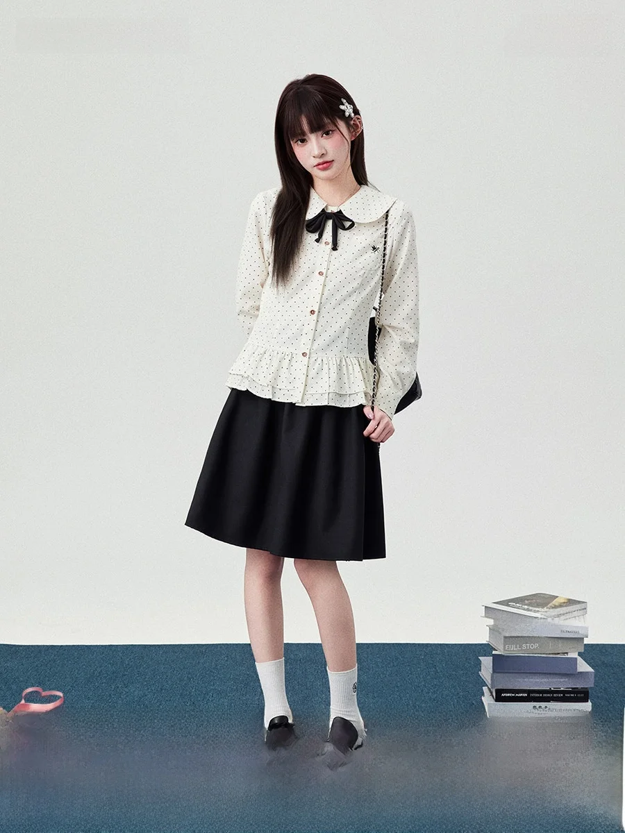 Sweet Polka Dot Ruffle Collar Shirt Color Block Design Spring Summer New Arrival Women's Slim Fit Short Sleeve Breathable Shirt
Sweet Polka Dot Ruffle Collar Shirt Color Block Design Spring Summer New Arrival Women's Slim Fit Short Sleeve Breathable Shirt