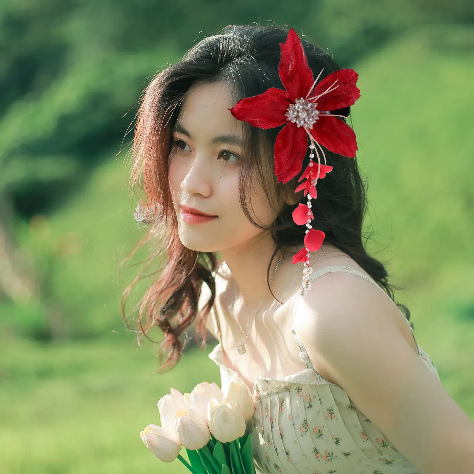 Red Tassel Flower Hair Clip for Women Summer Vacation Style Pearl Embellished Lightweight Secure Floral Hair Accessory for Beach
Red Tassel Flower Hair Clip for Women Summer Vacation Style Pearl Embellished Lightweight Secure Floral Hair Accessory for Beach