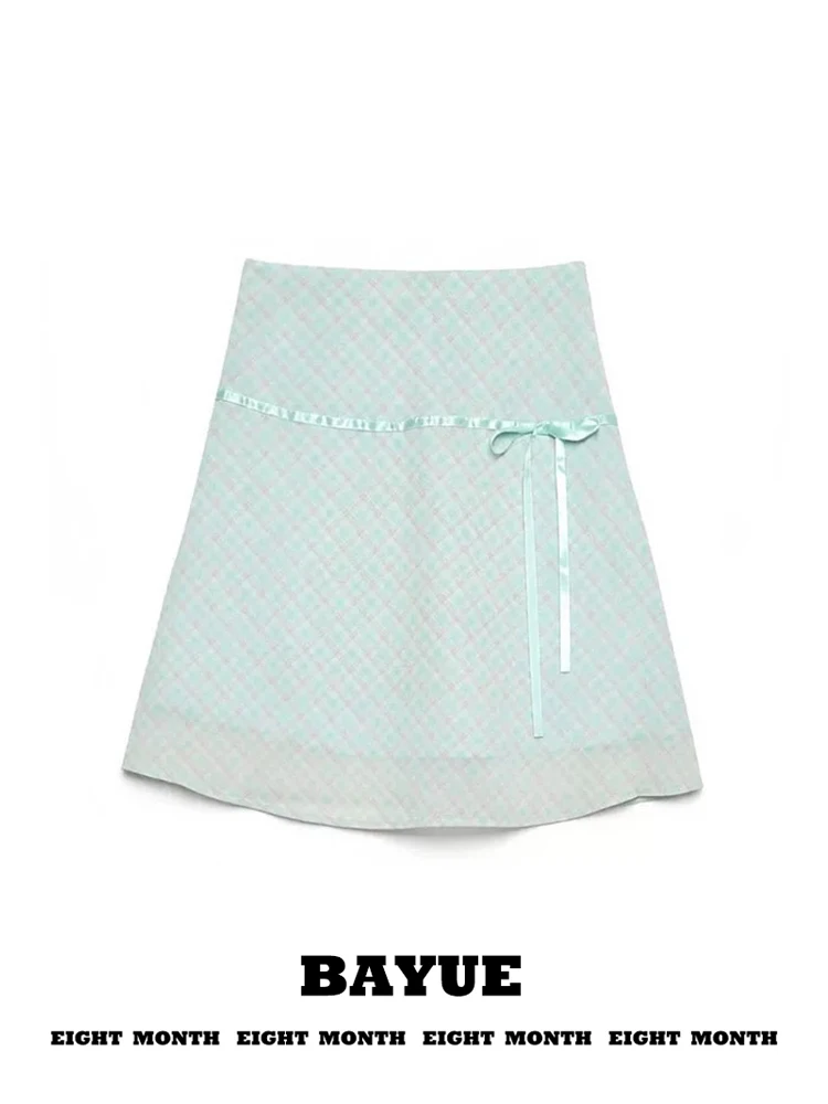 Mint Wave Green Plaid Tulle A-Line Skirt Korean Style Sweet Knot Tie Waist Summer Fashion Ladies Skirt
Mint Wave Green Plaid Tulle A-Line Skirt Korean Style Sweet Knot Tie Waist Summer Fashion Ladies Skirt