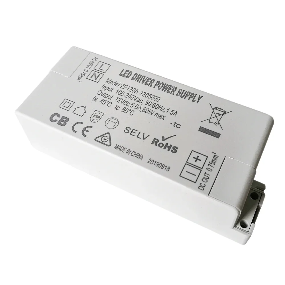 60W LED Power Supply AC/DC Adapter LED Driver 100V-240V Power Supply Lighting Transformer LED Lamp Strip ZF120A-1205000
60W LED Power Supply AC/DC Adapter LED Driver 100V-240V Power Supply Lighting Transformer LED Lamp Strip ZF120A-1205000