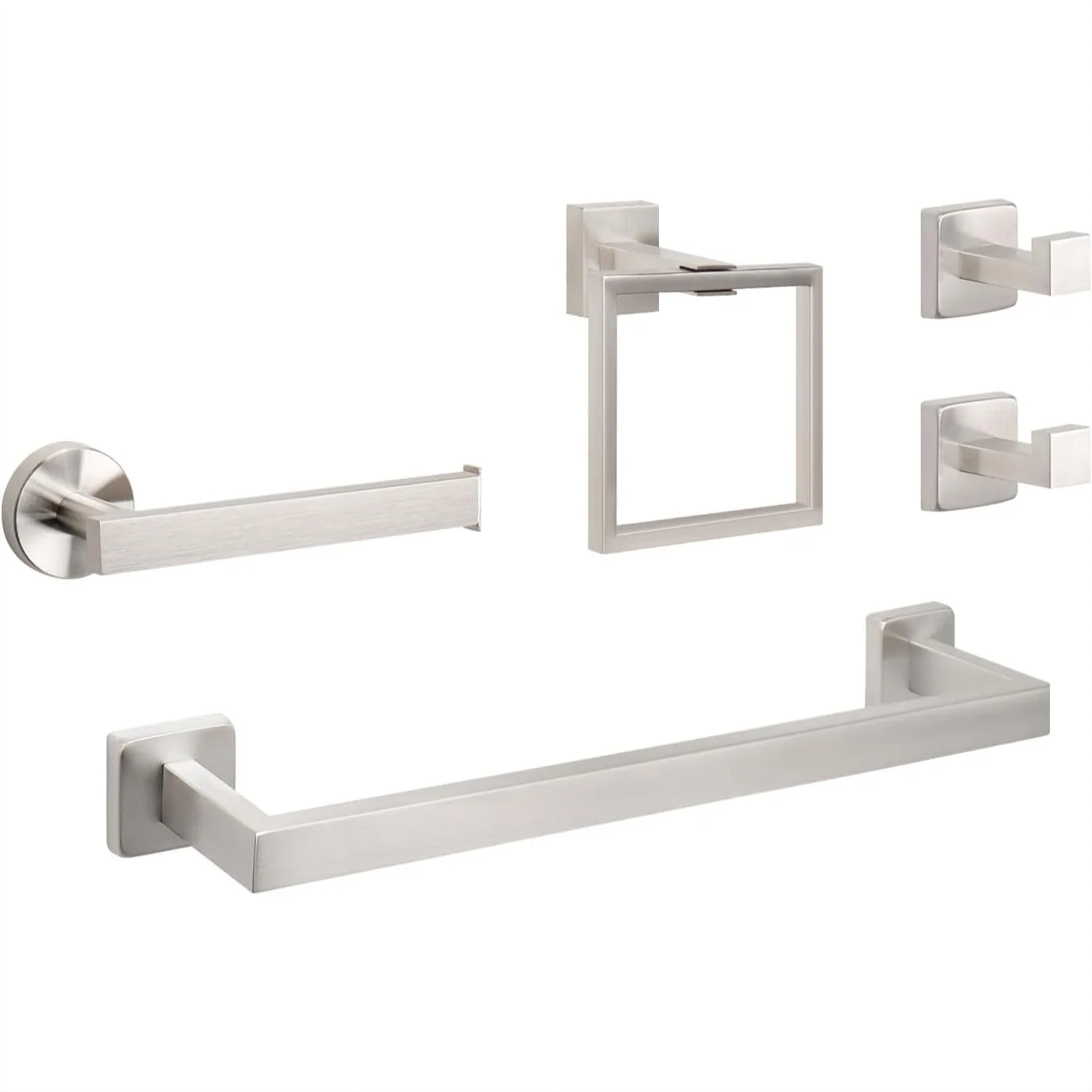 5 Piece Bathroom Hardware Set 304 Stainless Steel Square Towel Rack with 16" Towel Rod, Ring, Toilet Paper Holder & 2 Hooks
5 Piece Bathroom Hardware Set 304 Stainless Steel Square Towel Rack with 16" Towel Rod, Ring, Toilet Paper Holder & 2 Hooks